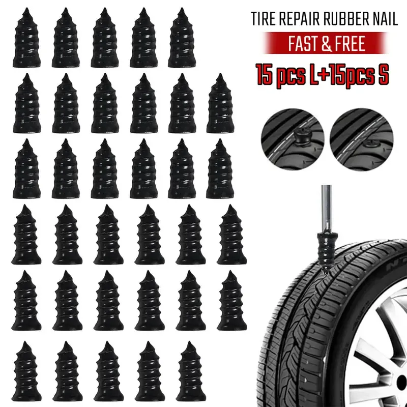 Limited-time promotion 60-30Pcs Tire Repair Screws Plugs, Self-service Tyre Repair Vacuum Rubber Nails Kit for Car-Motorcycle-Truck-Tractor Puncture Fast Tyre Repair Supplies