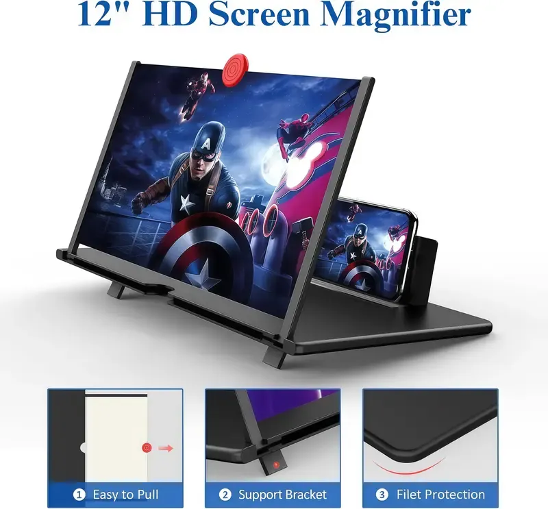 12 Screen Magnifier,3D HD Mobile Phone Magnifier Projector Screen Enlarger for Movies, Videos, and Gaming,Foldable Cell Phone Stand with Screen Amplifier,Supports All Smartphones  ​