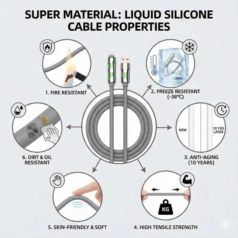 MFish Armored Dragon I 4-in-1 Multi 240W Fast Charging super Liquid Silicone Cable with USB A Type C Lightning for iPhone17&Samsung Laptops Charger