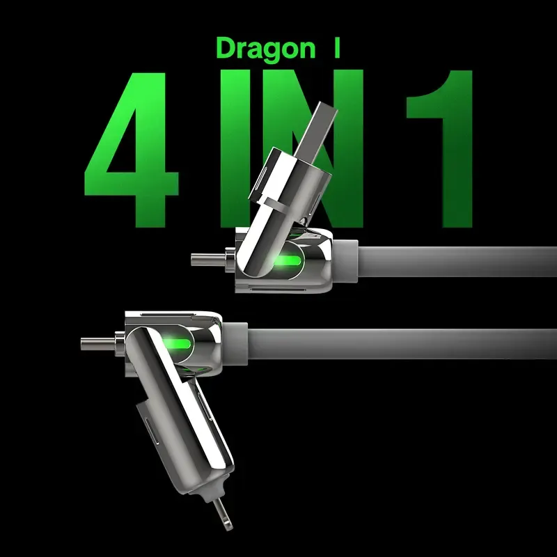 MFish Armored Dragon I 4-in-1 Multi 240W Fast Charging super Liquid Silicone Cable with USB A Type C Lightning for iPhone17&Samsung Laptops Charger