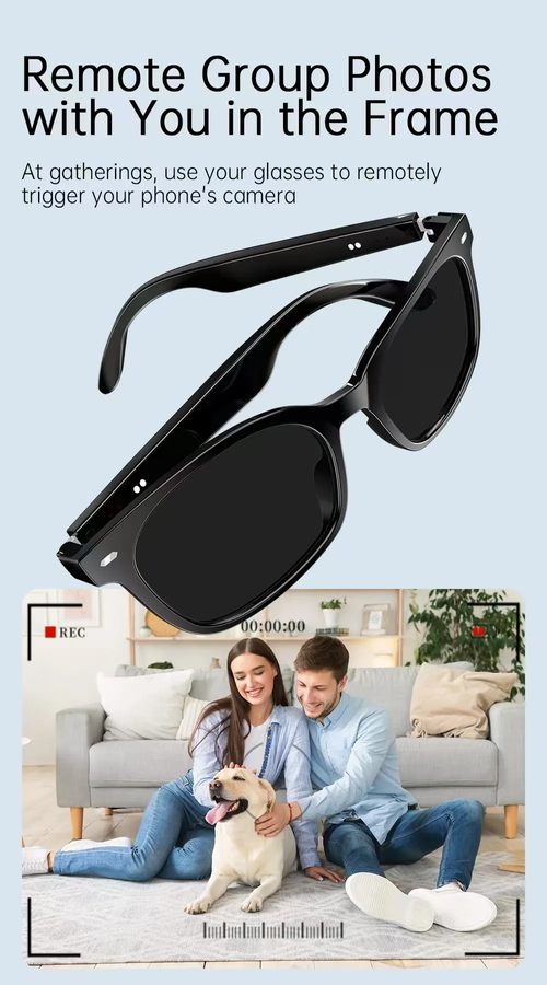 AI Smart Bluetooth Audio Sunglasses: UV protection, crystal-clear vision, hands-free calling and music playback, remote photography control, and smart touch interface. Unisex in design—stylish, sophisticated, and comfortable—these premium sunglasses are ideally suited for outdoor driving and cycling activities in Ghana.