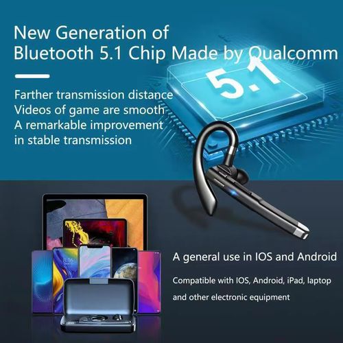 YYK-520 Bluetooth 5.1 Single-Ear Headset, Hands-Free Call, 12H Battery, for Ghana