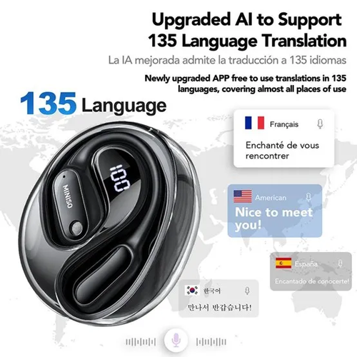 MINISO MS190 Translation Earbuds, Supports Real-Time Translation in 134 Languages With APP, Bluetooth 6.0 Earphones, Audio Wireless Earbuds for Music & Phone Calls, IPX5 Waterproof Sports Electronic Headphones with Long Endurance