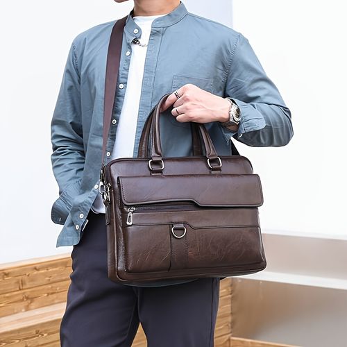 Mala Executiva Masculina em Couro Legítimo, Cor Castanho Retro
