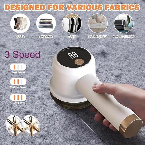 Rechargeable Fabric Lint Remover – 3-Speed Sweater Shaver with LED Display & 6-Leaf Blade + 2 Extra Blades