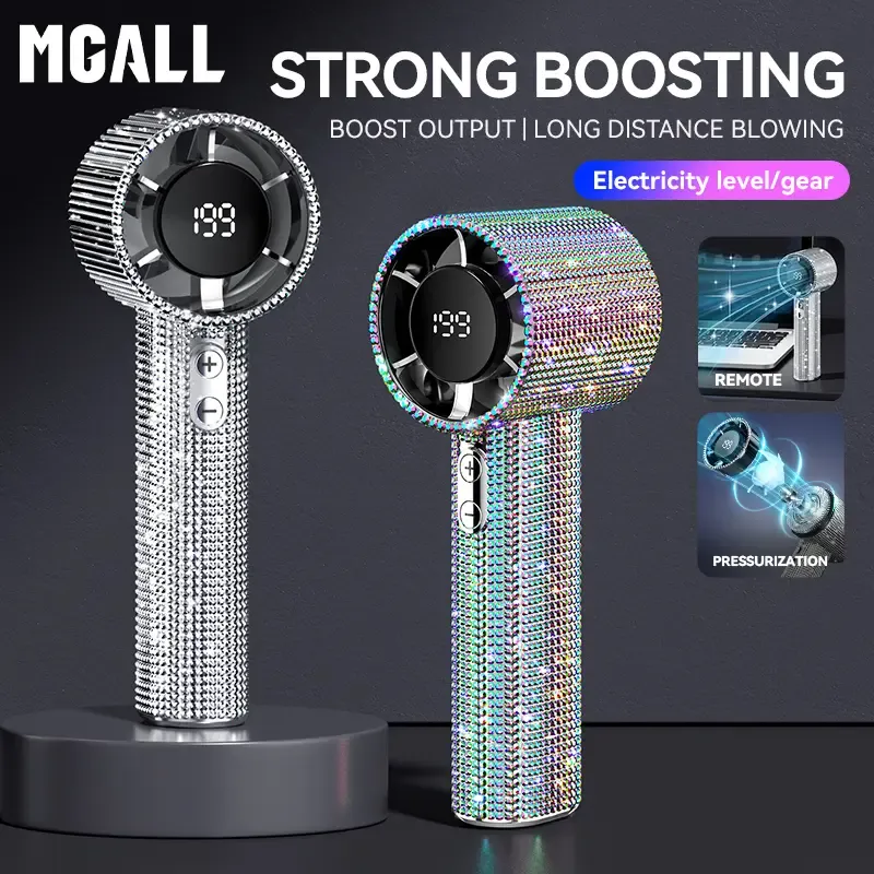 MGALL S5 Luxury Diamond Handheld Turbo Fan 3-Speed Rechargeable with Digital Display