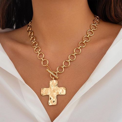 Bold Gold Cross Necklace for Women – Vintage Chunky Statement Pendant