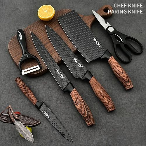 Premium 6-Piece Stainless Steel Kitchen Knife Set – Ultra Sharp with Wooden Ergonomic Handles