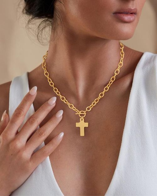 Bold Gold Cross Necklace for Women – Vintage Chunky Statement Pendant