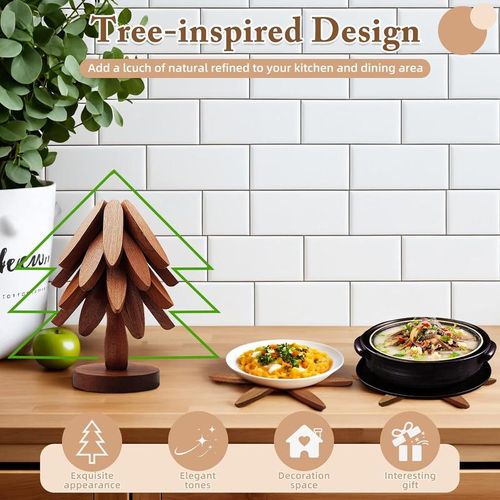 Natural Wooden Tree Trivet Set – Heat-Resistant & Stylish Kitchen Essential