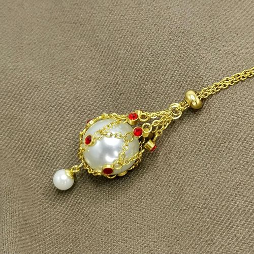 Stainless Steel Plated 18K Gold Diamond Pearl Net Pendant Necklace Female Collarbone Chain Female