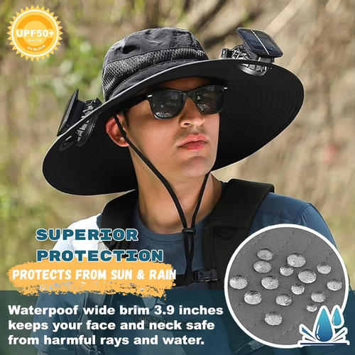 Solar Fan Hat with 2 Detachable Fans Wide Brim Sun Hat for Outdoor Hiking Universal Solar Charging