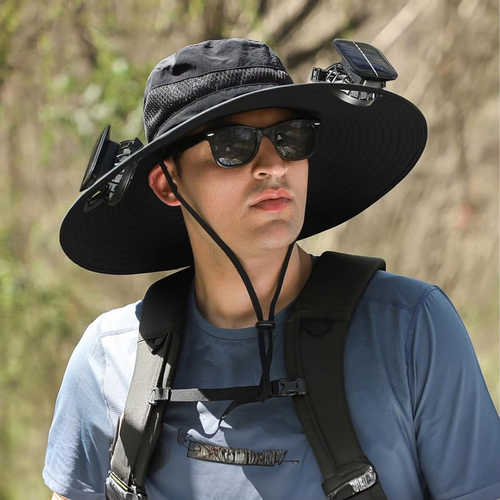 Solar Fan Hat with 2 Detachable Fans Wide Brim Sun Hat for Outdoor Hiking Universal Solar Charging