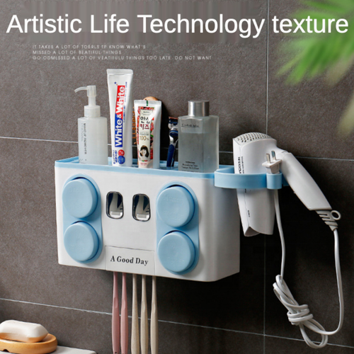 Luxury-style Bathroom Rack with Toothbrush Holder and Automatic Toothpaste Dispenser