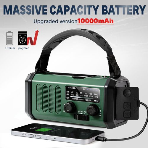 Multifunction SOS Alarm Flashlight Radio Fm Am Portable Emergency 10000mah Charger Power Bank Hand Crank Solar Radio
