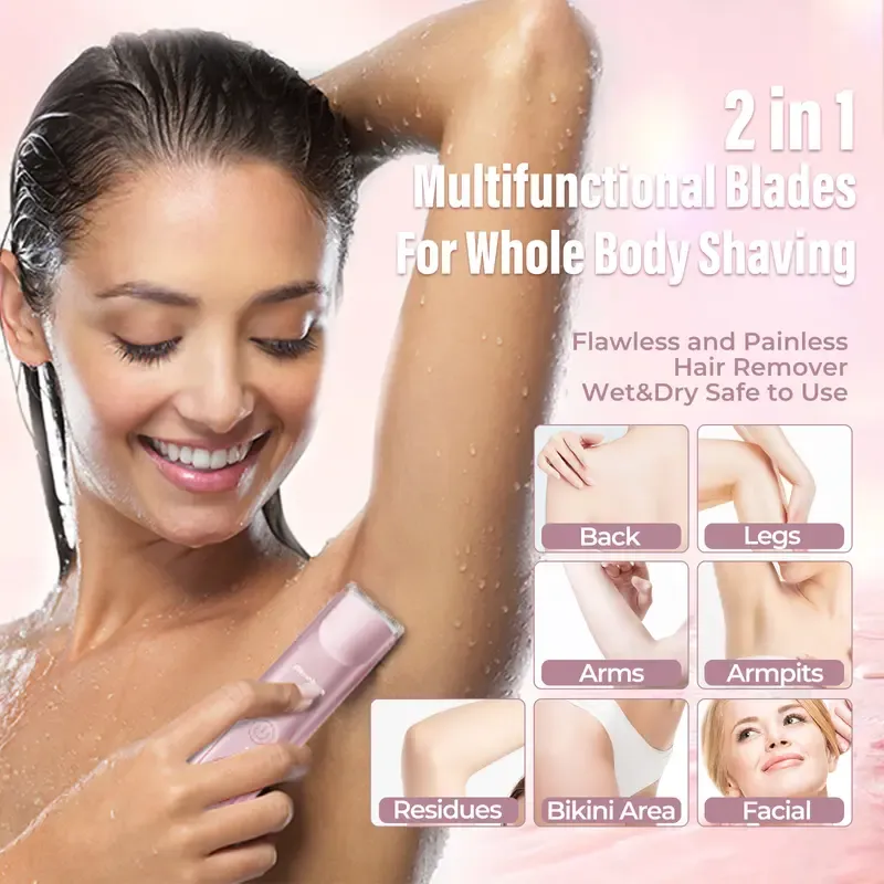 Bikini Trimmer for Women, Electric Shaver and Razor Rechargeable 2-in-1 Body and Facial Epilator,
