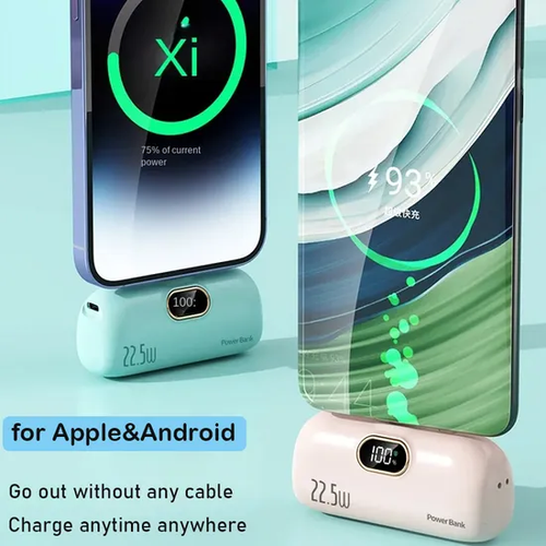 🎉⏰22.5W Fast Charging Pocket Capsule Emergency Power Bank with Built-in Cable, 5000mAh, White, Fast Charging Apple Head + Type-C Cable