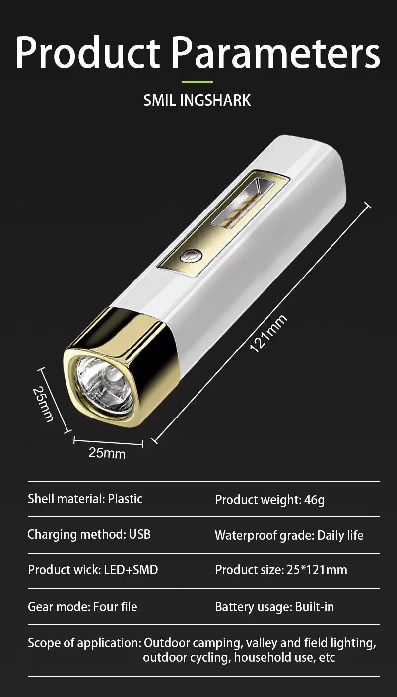 Mini Portable Strong Light Flashlight Rechargeable High Lumens Small Home Light Side Light Power Bank Outdoor Led Flashlight