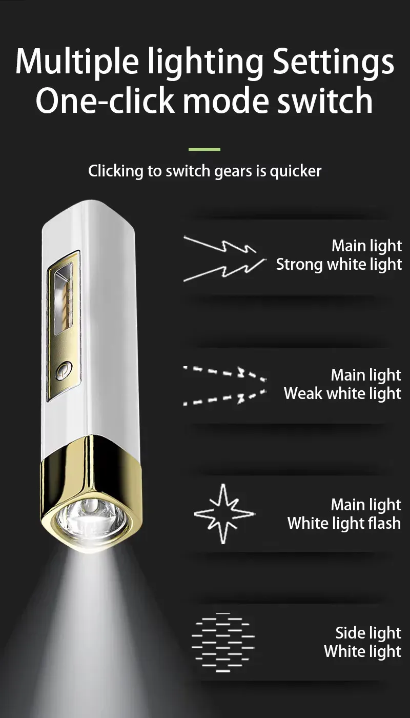 Mini Portable Strong Light Flashlight Rechargeable High Lumens Small Home Light Side Light Power Bank Outdoor Led Flashlight