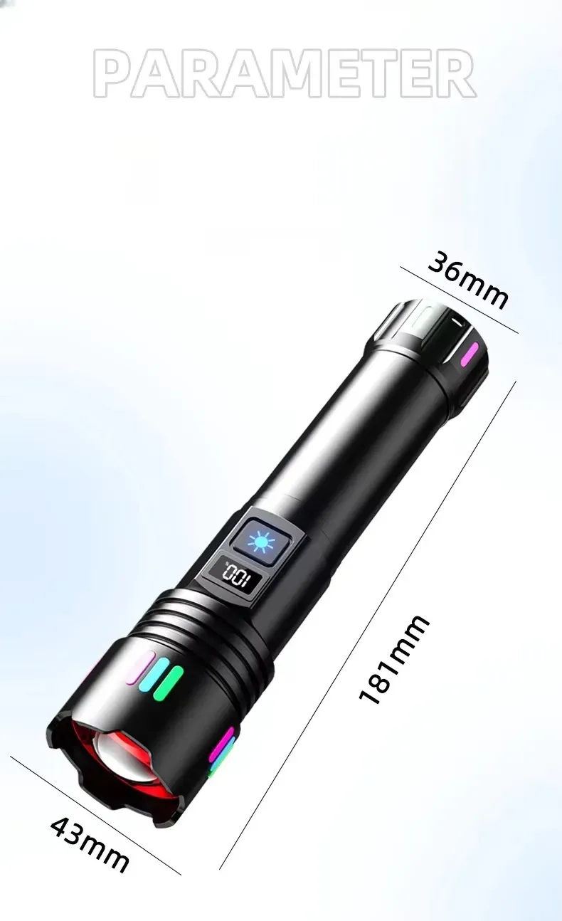 Outdoor Strong Light Digital Display Multi Functional Aluminum Alloy Linternas Powerful Diving Flashlight