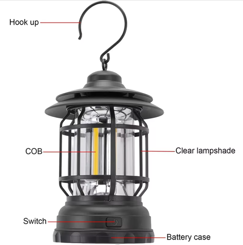 Retro camping lamp, battery-powered tent lamp, portable waterproof tent lamp, hiking tent