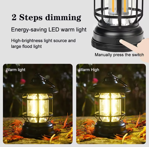 Retro camping lamp, battery-powered tent lamp, portable waterproof tent lamp, hiking tent