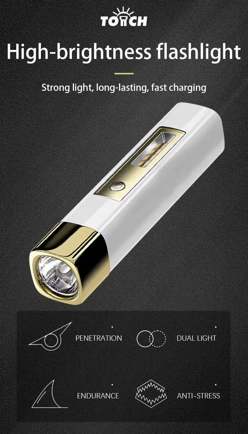 Mini Portable Strong Light Flashlight Rechargeable High Lumens Small Home Light Side Light Power Bank Outdoor Led Flashlight