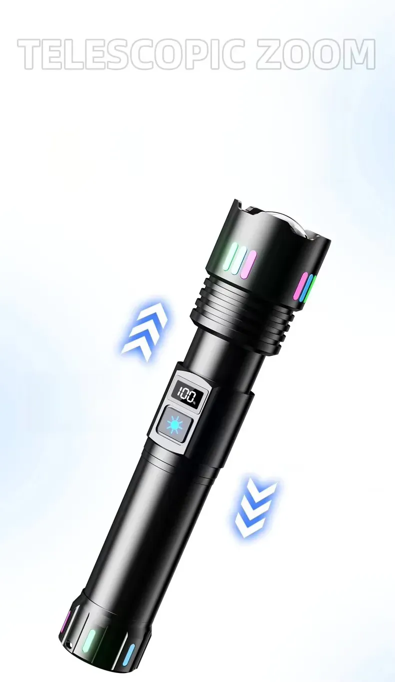 Outdoor Strong Light Digital Display Multi Functional Aluminum Alloy Linternas Powerful Diving Flashlight