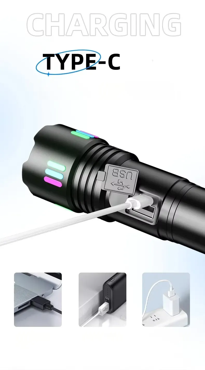 Outdoor Strong Light Digital Display Multi Functional Aluminum Alloy Linternas Powerful Diving Flashlight