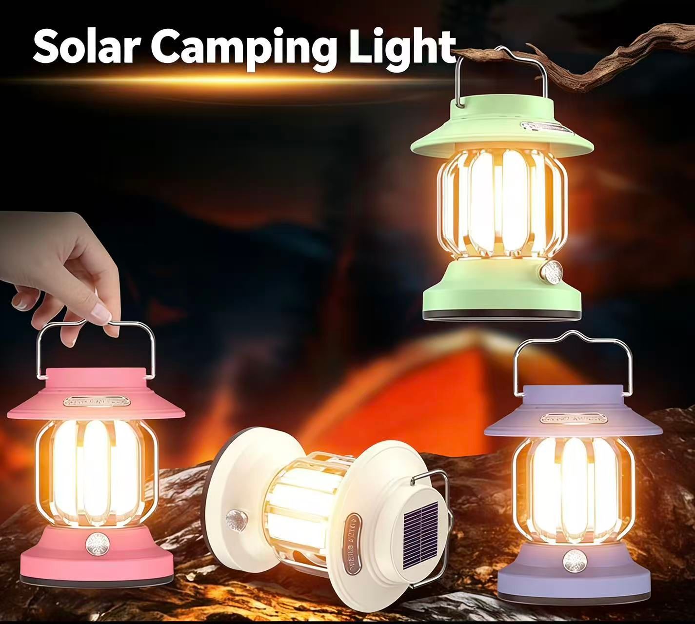 Retro solar LED tent lamp, creative ABS body, multi-functional outdoor garden camping lamp
