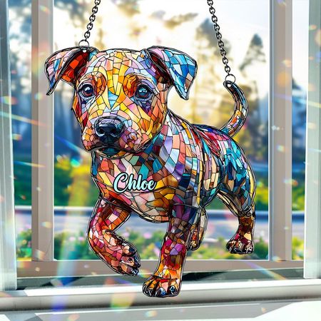 Love Pitbulls - Personalized Pitbull Window Hanging Suncatcher Ornament