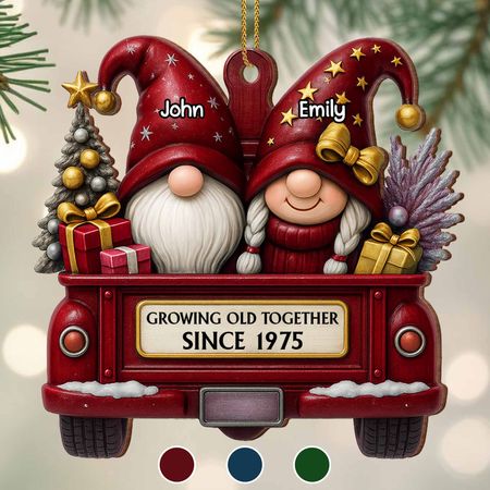Growing Old Together, Red Truck with Christmas Gnome - Personalized Acrylic Ornament