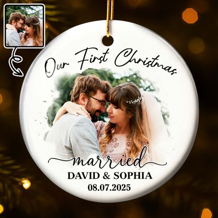 Our First Christmas Married, Wedding Couple - Personalized Custom Ceramic Ornament With Round Shape - CPL540_RCE