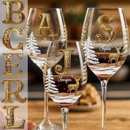 Merry Christmas - Personalized Family Wine Glass With Long Stem