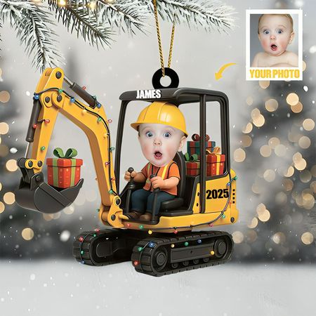 Custom Kid Face Cartoon Excavator - Acrylic Ornament