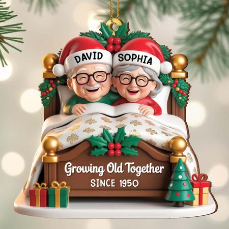 Growing Old Together, Christmas Decor And Bed, Personalized Wood Ornament, Gift For Grandparents And Couples