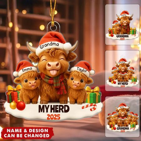 Grandma Grandkids Highland Cow Personalized Acrylic Ornament