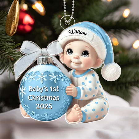 Personalized Babys First Christmas Ornament, custom name and year, a special gift for newborns and parents, perfect for celebrating babys first holiday