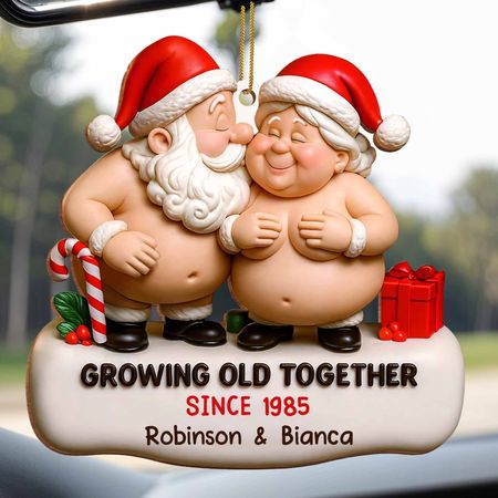 Growing Old Together Santa And Mrs Claus Ornament, Personalized Custom Wood Ornament, Gift For Couples