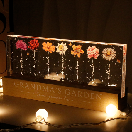 Grandma Garden Birth Month Flower Personalized LED Night Light, Gift For Grandma Mom