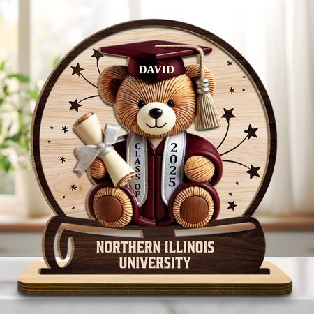 Celebrate your achievements with this wooden graduation teddy bear plaque, a personalized single-layer wooden plaque with a flat base, a perfect graduation gift.