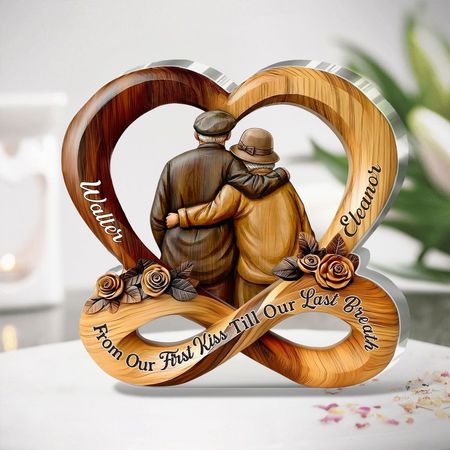 Personalized Infinity Heart Elderly Couple Acrylic Plaque | From Our First Kiss Till Our Last Breath Lifetime Love Keepsake