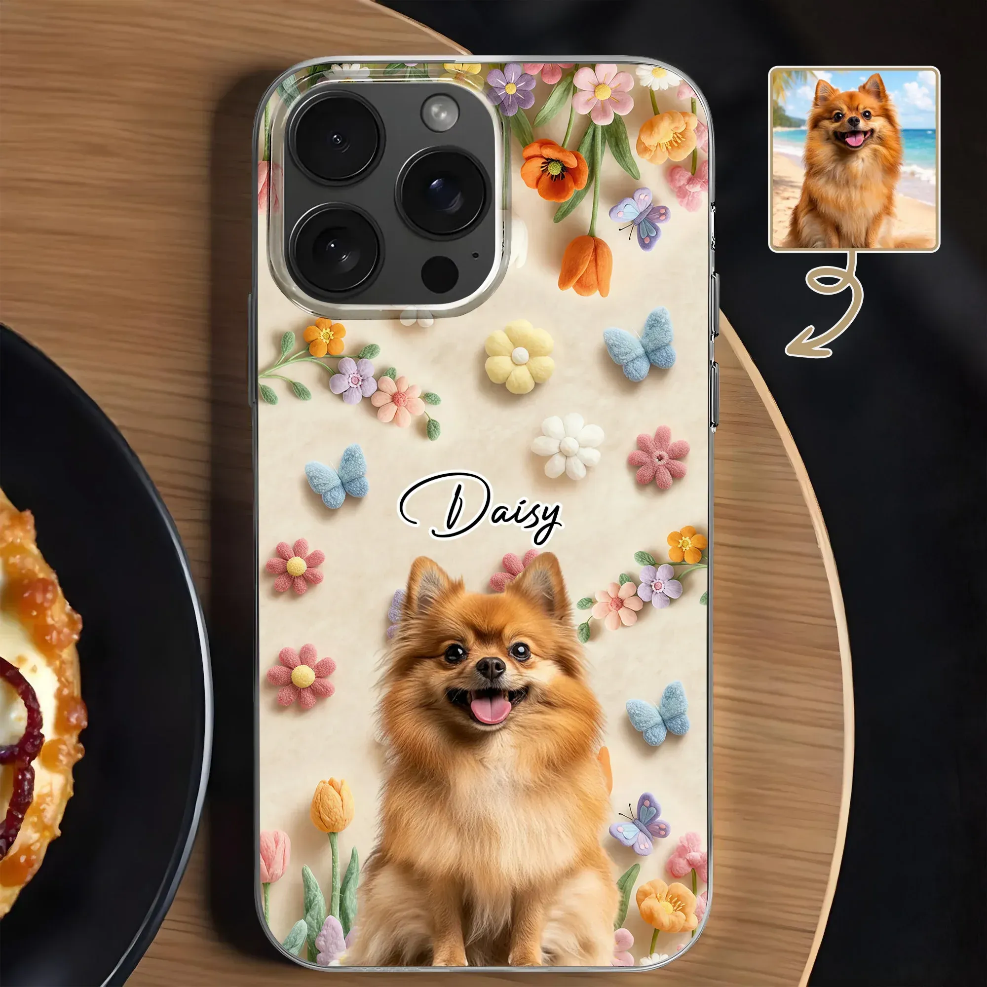 Daisy And Colorful Flowers And Butterflies Design,Personalized Clear Phone Case,Gift For Pet Owners And Dog Lovers