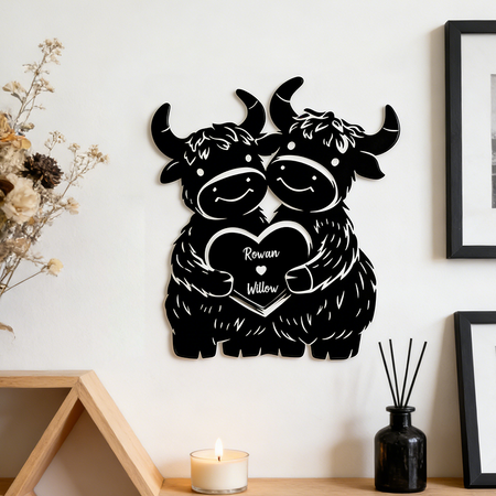Personalized Highland Cow Couple Metal Wall Art | Custom Name Love Decor  🌟 Core Highlights