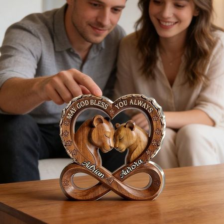 Personalized Lion Couple Acrylic Plaque | May God Bless You Always Infinity Heart Love Keepsake