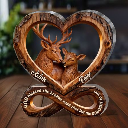 Personalized Deer Couple Acrylic Plaque | God Blessed the Broken Road Infinity Heart Love Keepsake
