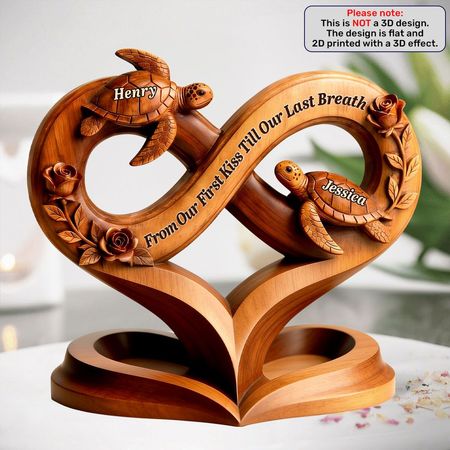 Personalized Sea Turtle Couple Acrylic Plaque | From Our First Kiss Till Our Last Breath Infinity Heart Love Keepsake