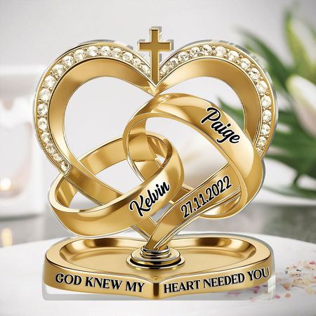 Personalized Christian Wedding Acrylic Plaque | God Knew My Heart Needed You Custom Ring Heart Keepsake