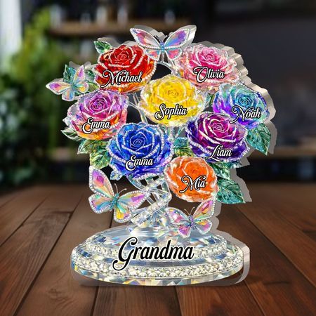Personalized Crystal Rose Family Tree Acrylic Plaque | Custom Names Grandma Family Keepsake