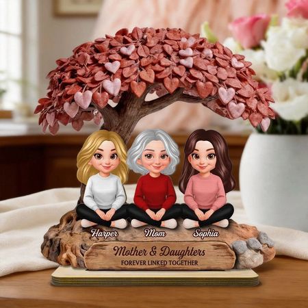 Personalized 2-Layer Wooden Plaque Heart Tree Family Scene for Mom, A Unique Mother's Day Gift With Sentimental Value